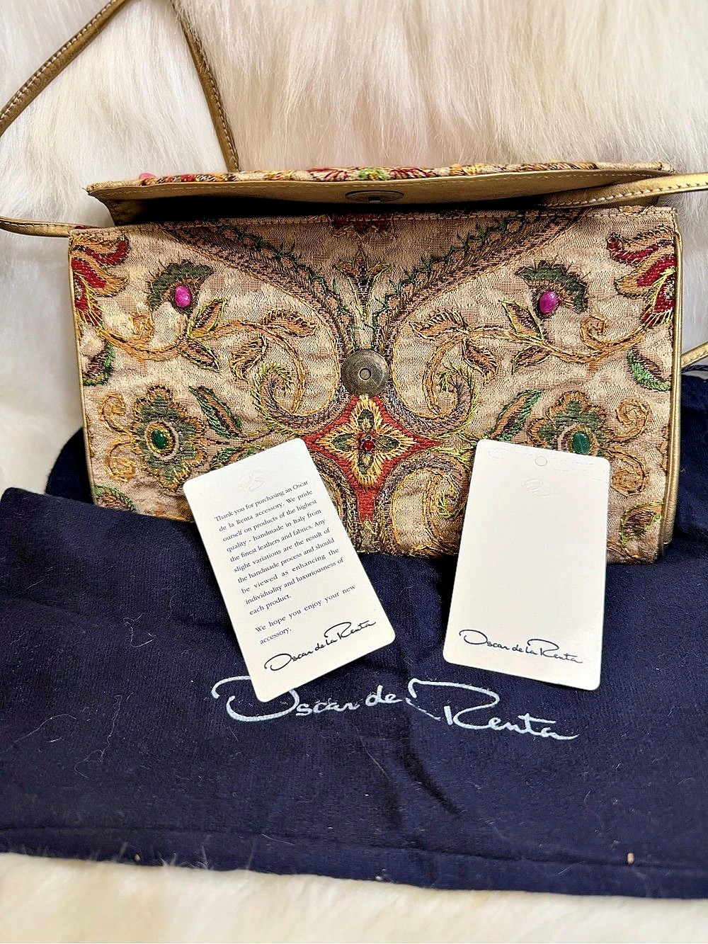 Oscar de la Renta Embroidered Paisley Crossbody in Gold